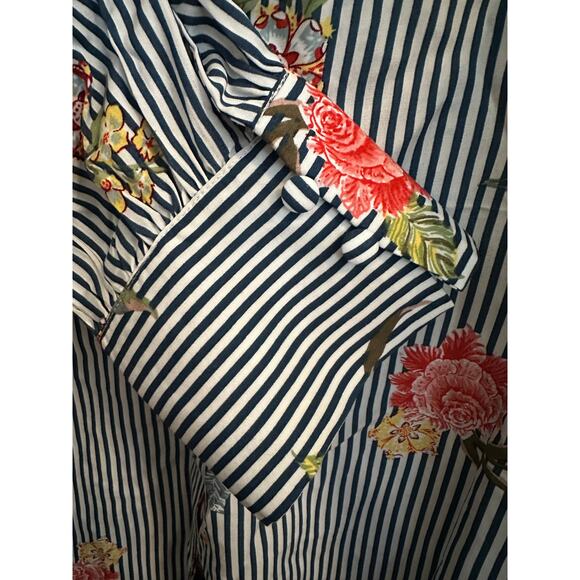 Grace Elements 0X Plus Floral Stripe Button Blouse Shirt Long Sleeve NWT - Picture 5 of 9